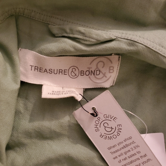 Treasure & Bond Stand Collar Cotton Twin Jacket in Green basil L NWT - Picture 4 of 5